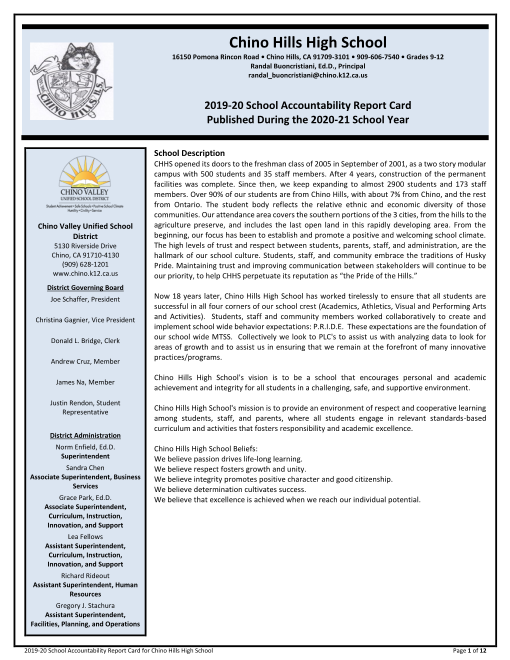 2019 School Accountability Report Card