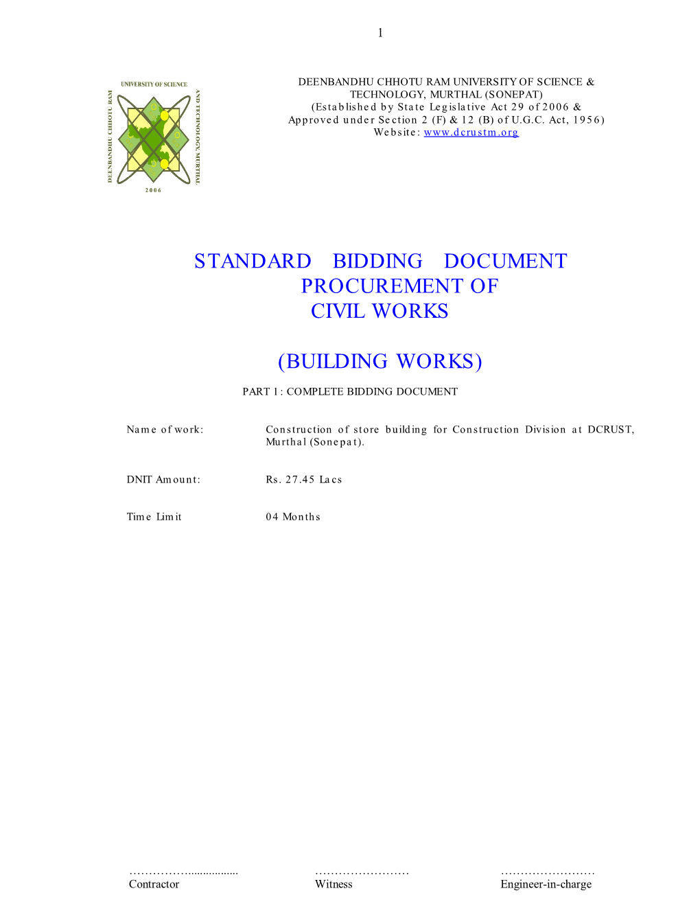 Standard Bidding Document Procurement of Civil Works