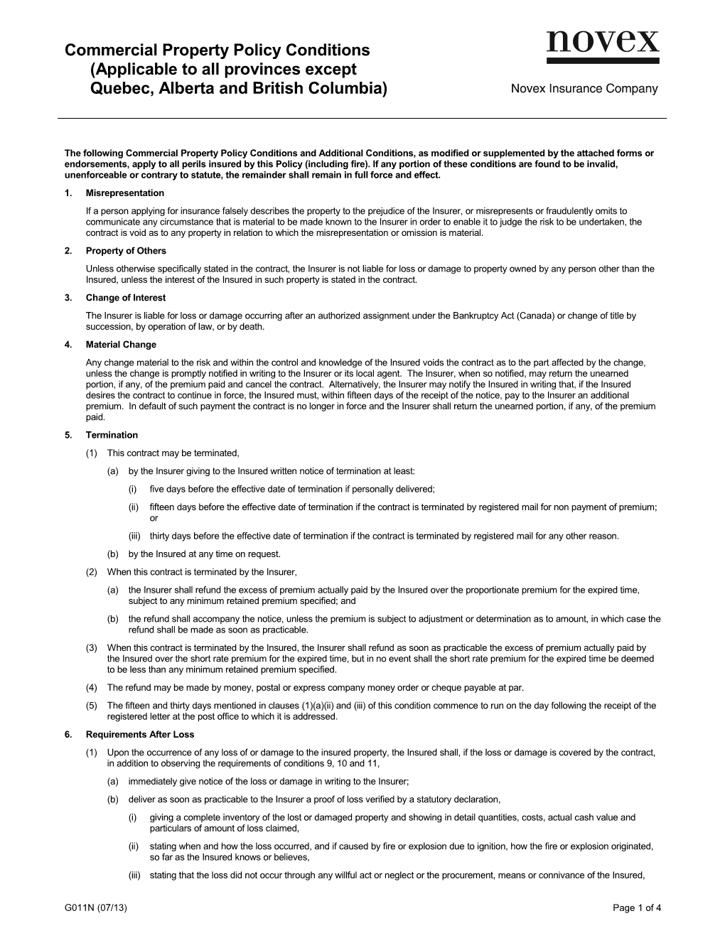 Commercial Property Policy Conditions (Applicable to All Provinces Except Quebec, Alberta