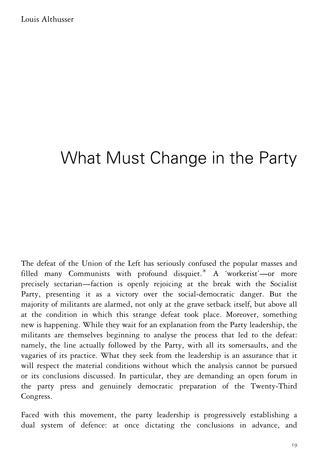 What Must Change in the Party