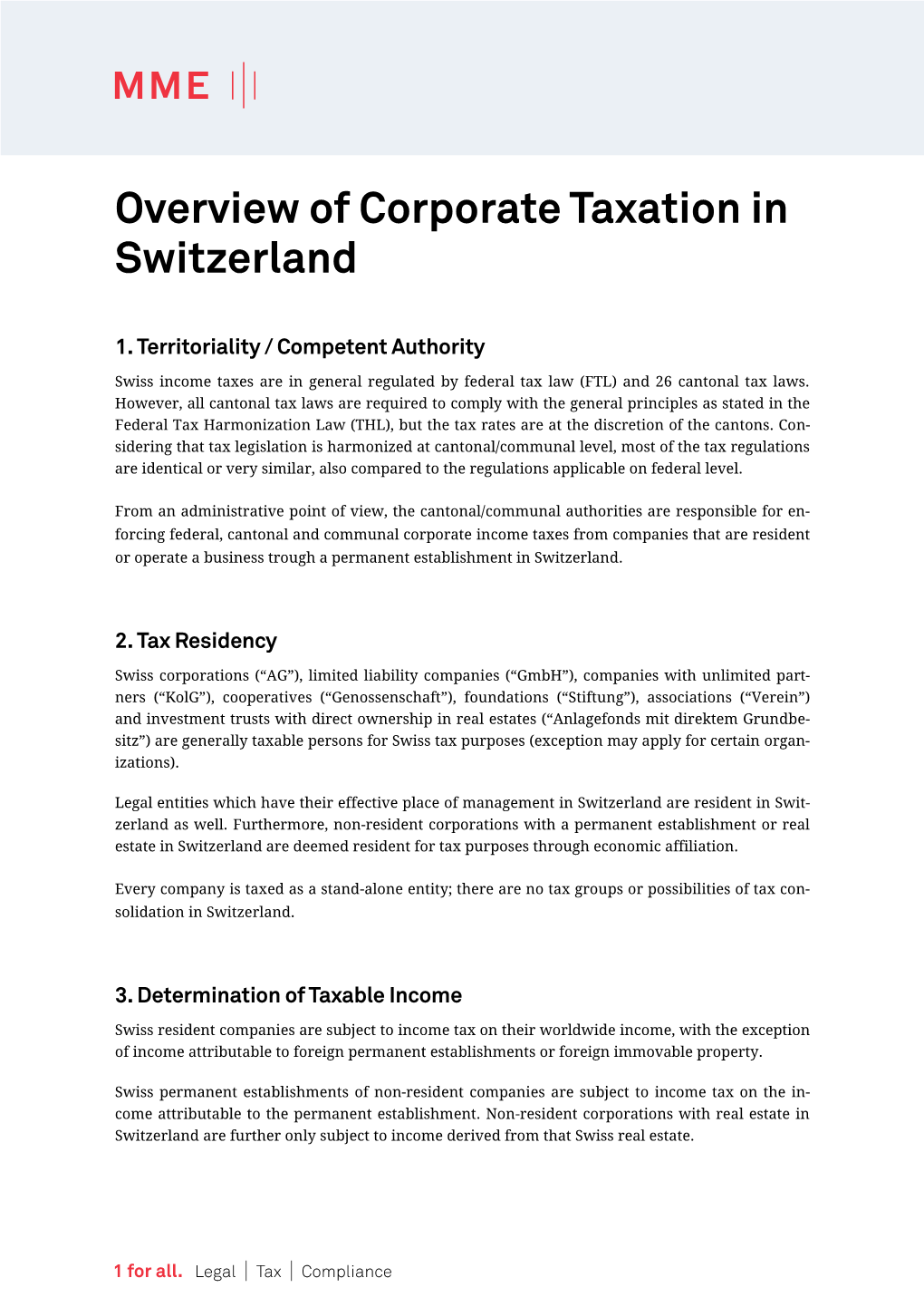 Overview of Corporate Taxation in Switzerland