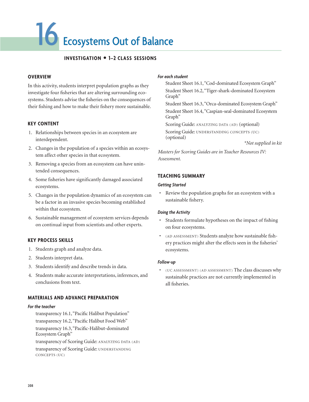 16 Ecosystems out of Balance Investigation • 1–2 C L a S S S E S S I O N S
