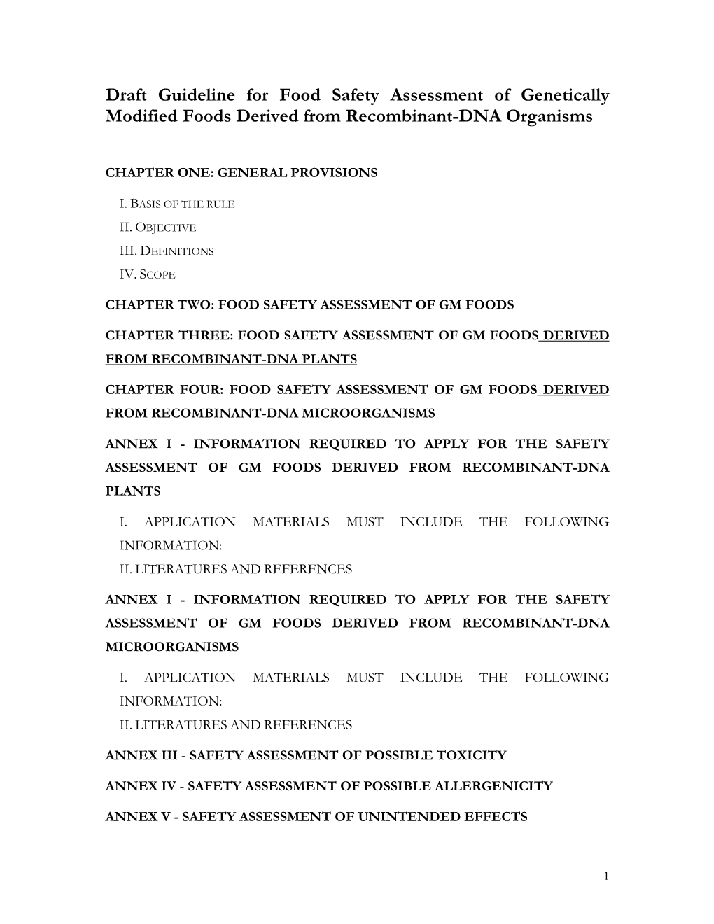 Guideline for Food Safety Assessment of Genetically Modified Foods Derived from Recombinant-DNA Organisms