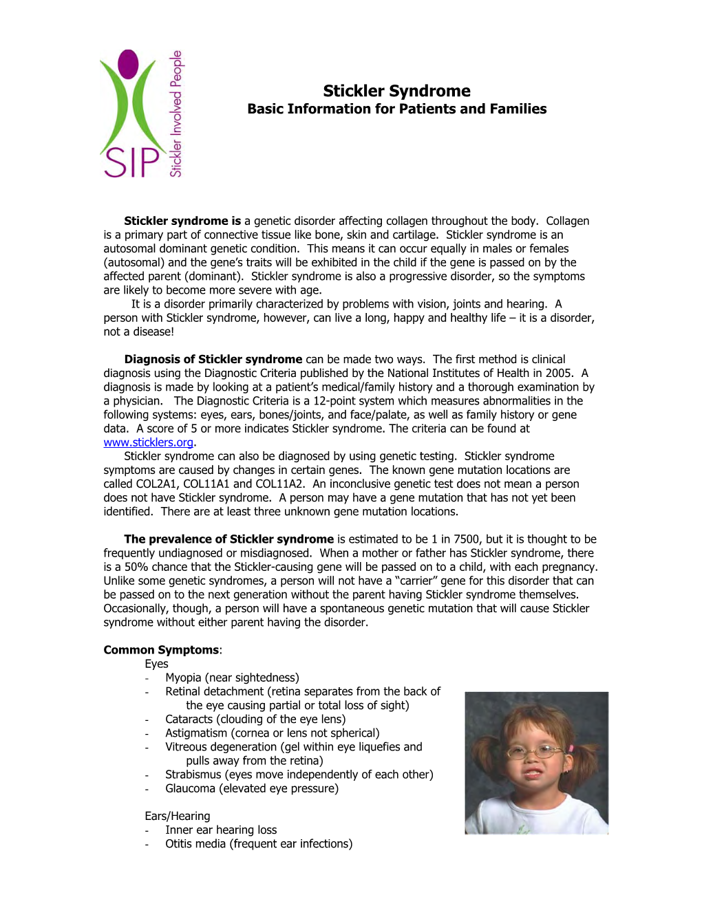 Stickler Syndrome Basic Information for Patients and Families