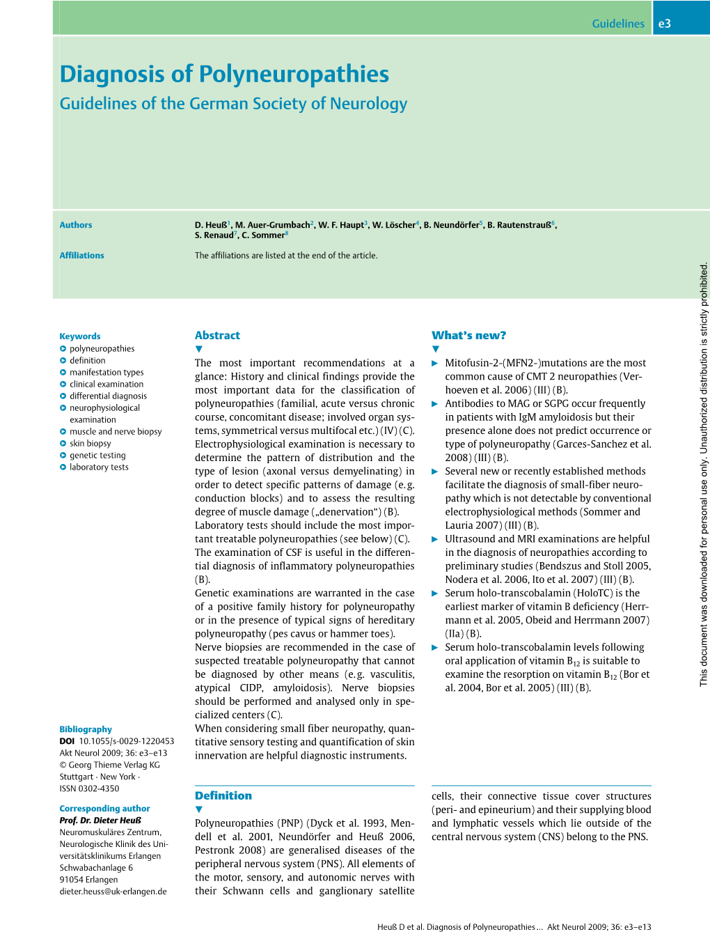 Diagnosis of Polyneuropathies Guidelines of the German Society of Neurology