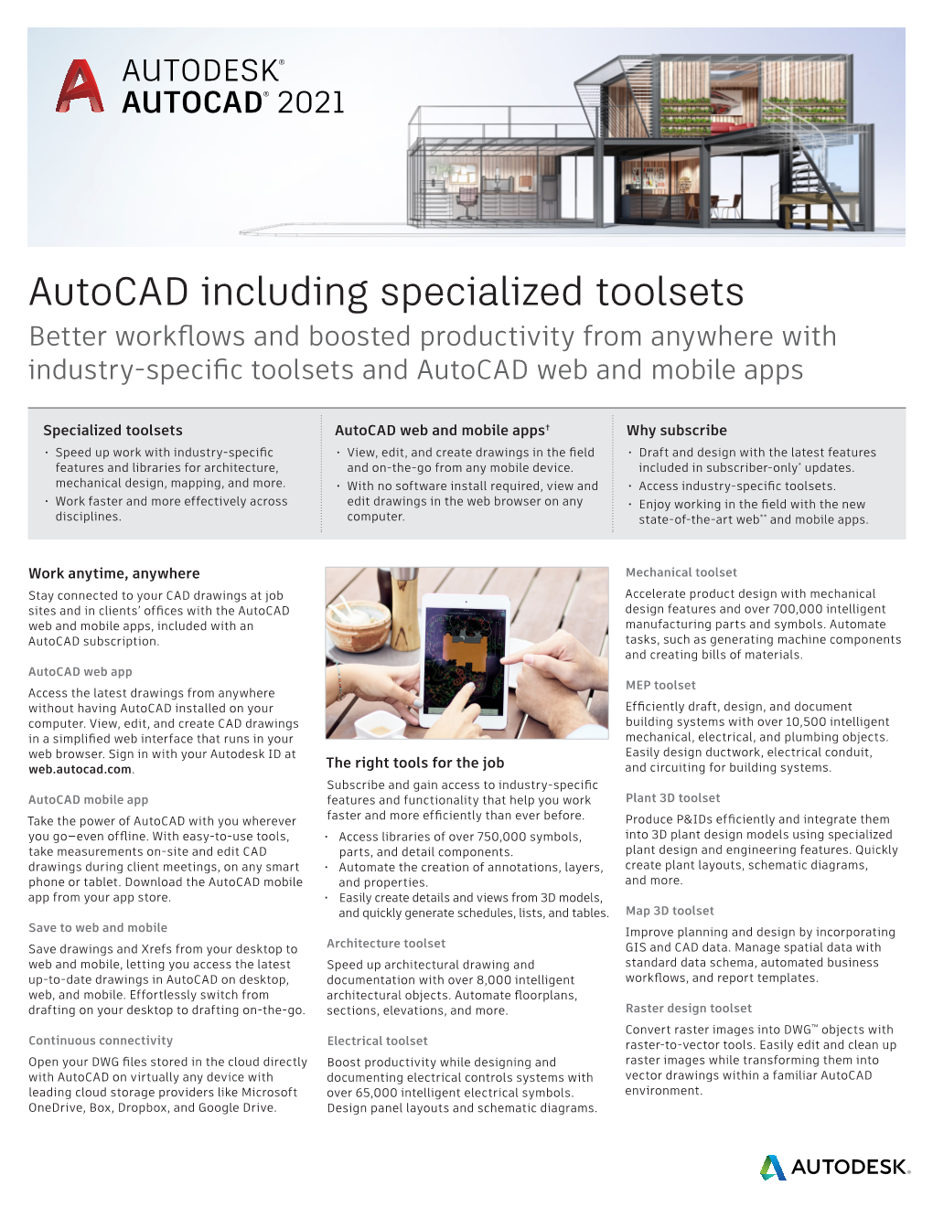 Autocad Including Specialized Toolsets Better Workflows and Boosted Productivity from Anywhere with Industry-Specific Toolsets and Autocad Web and Mobile Apps