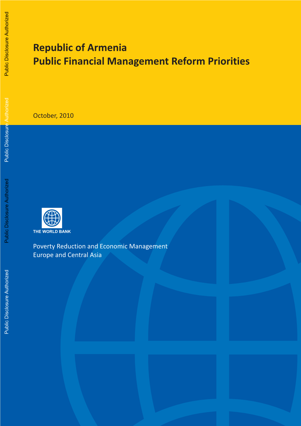 Republic of Armenia Public Financial Management Reform Priorities Public Disclosure Authorized