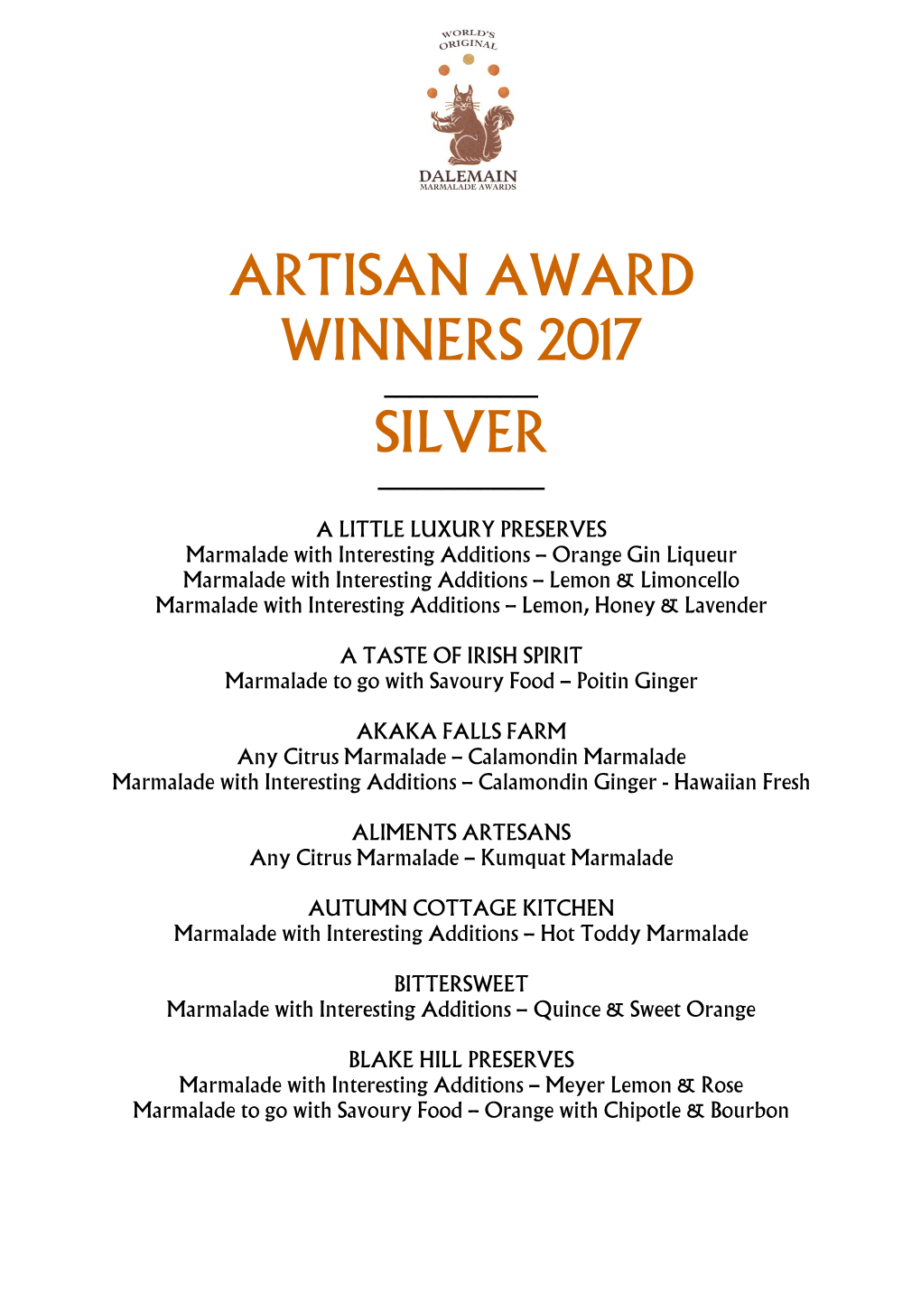 Artisan Award Winners 2017 Silver