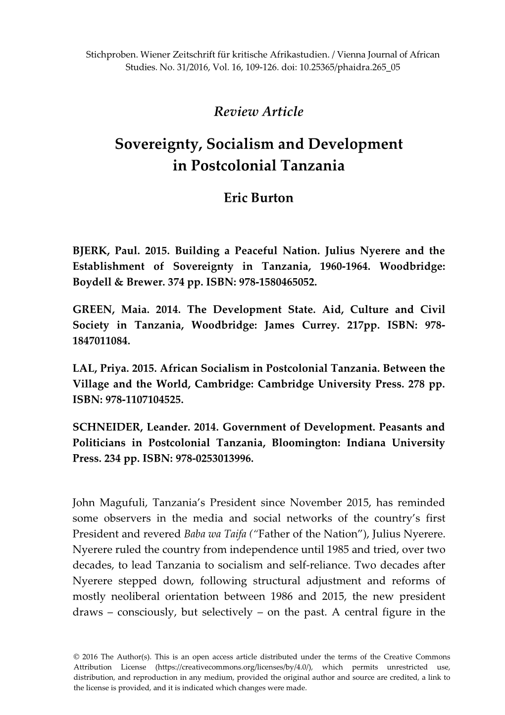 Sovereignty, Socialism and Development in Postcolonial Tanzania