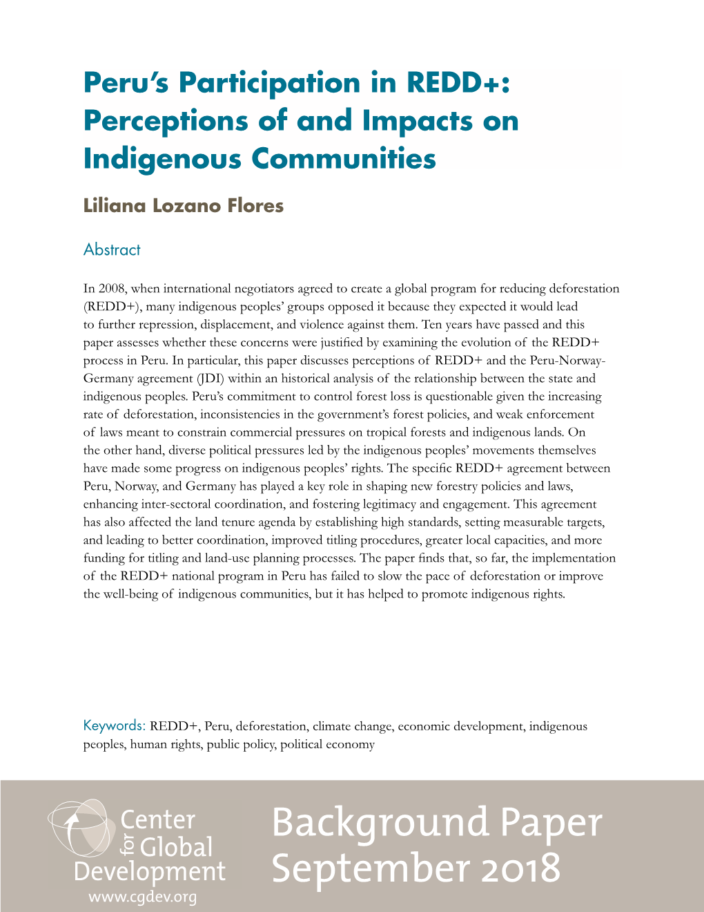 Peru's Participation in REDD+: Perceptions of and Impacts On