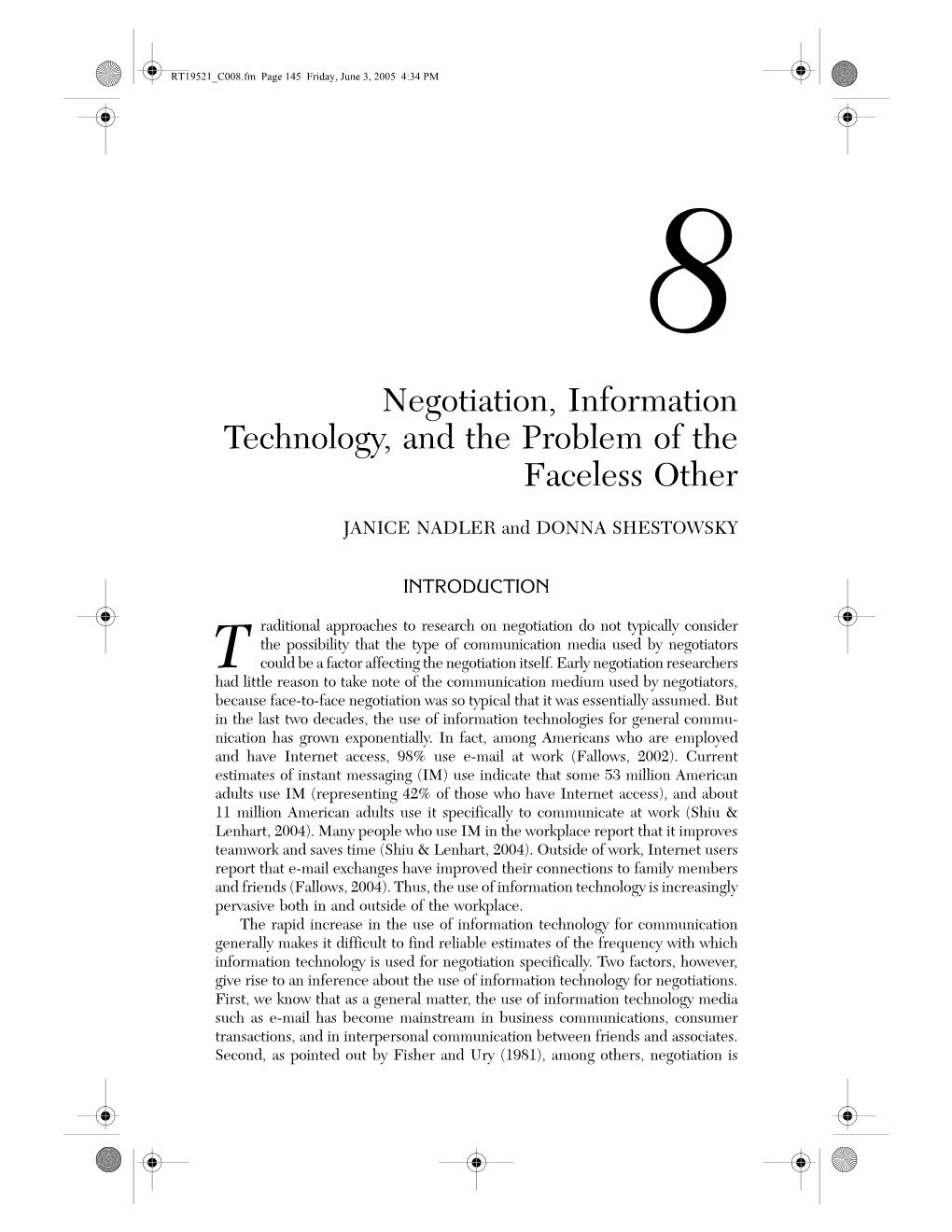 Negotiation, Information Technology, and the Problem of the Faceless Other