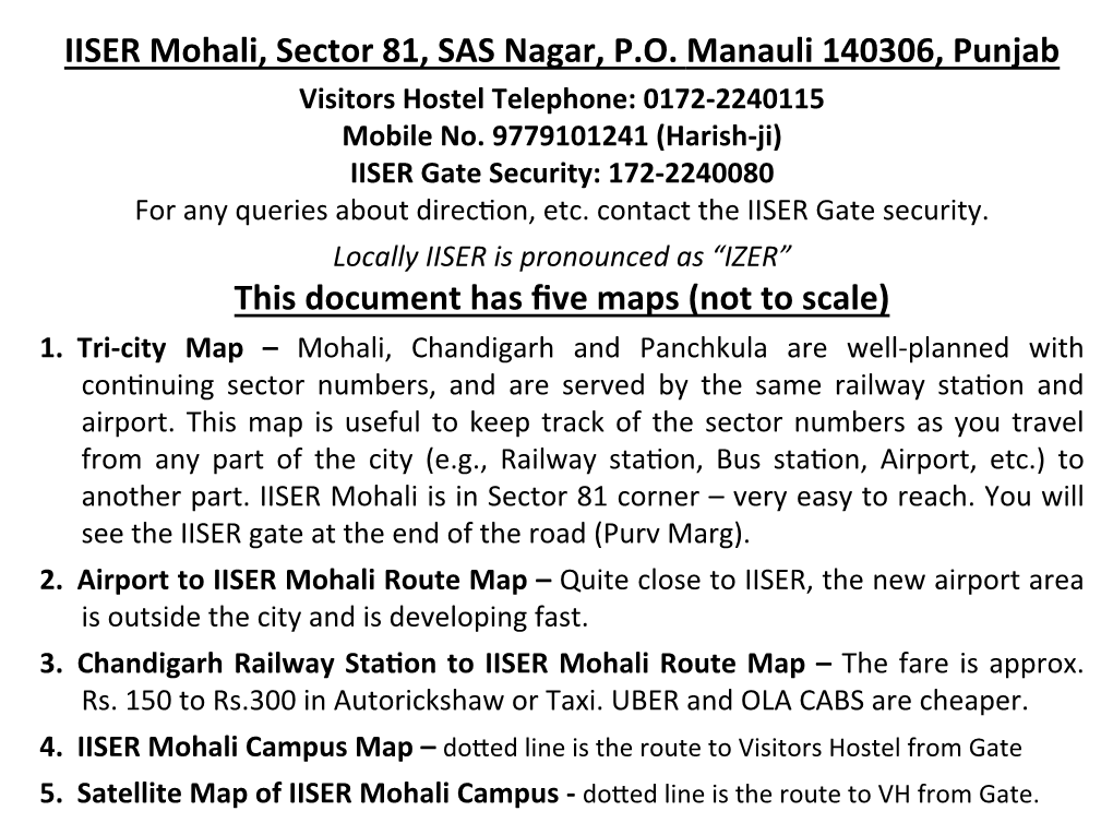 IISER Mohali Campus Map – Do�Ed Line Is the Route to Visitors Hostel from Gate 5