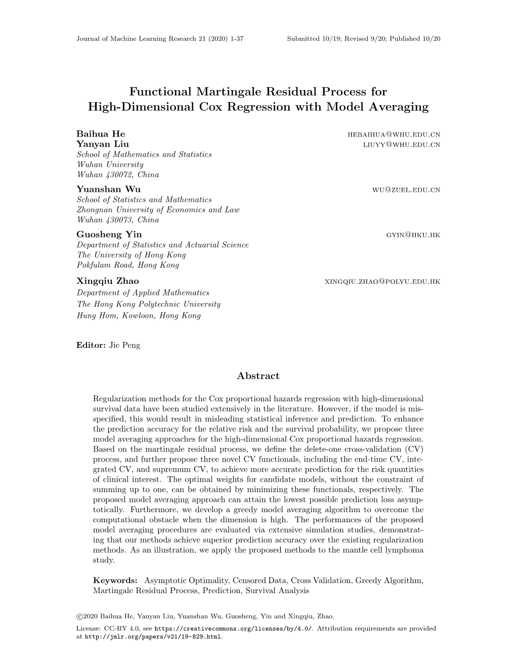 Functional Martingale Residual Process for High-Dimensional Cox Regression with Model Averaging