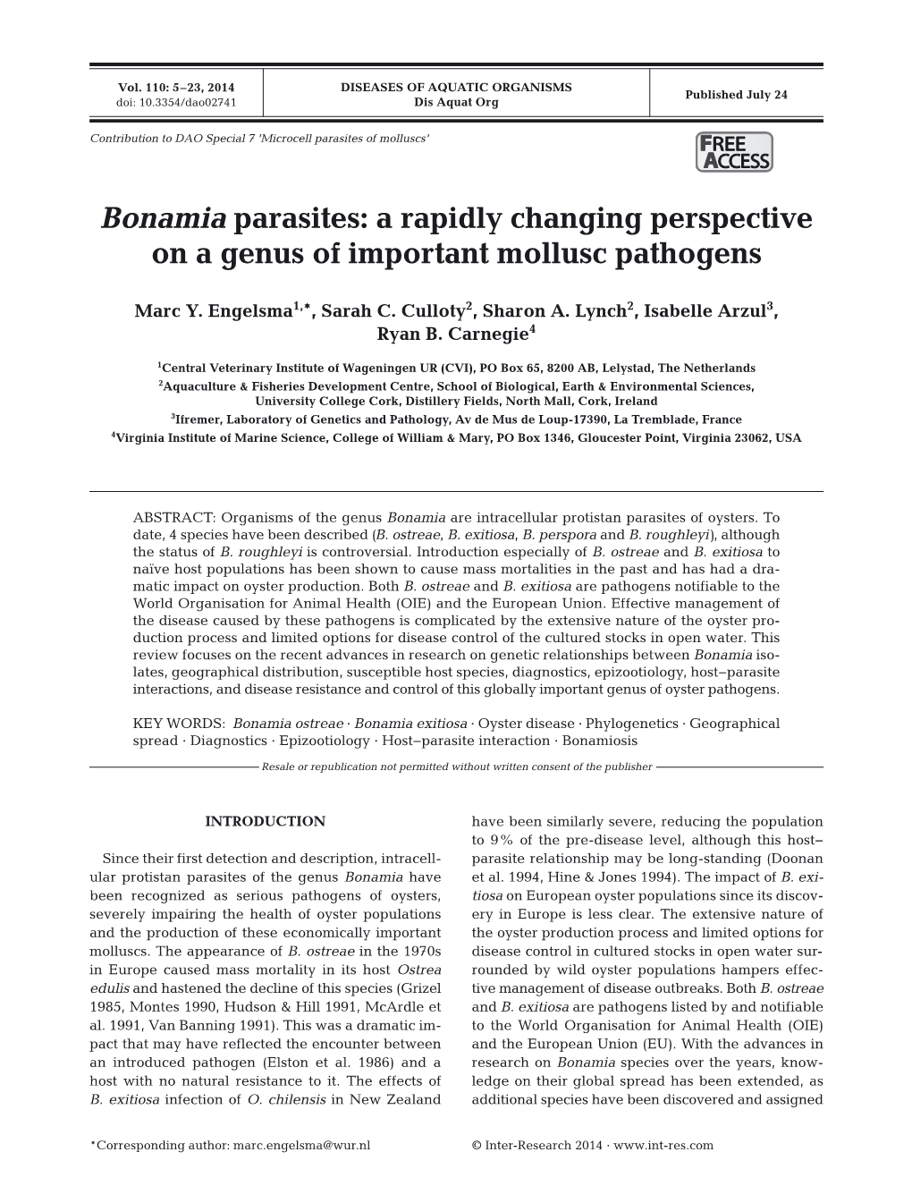 Bonamia Parasites: a Rapidly Changing Perspective on a Genus of Important Mollusc Pathogens