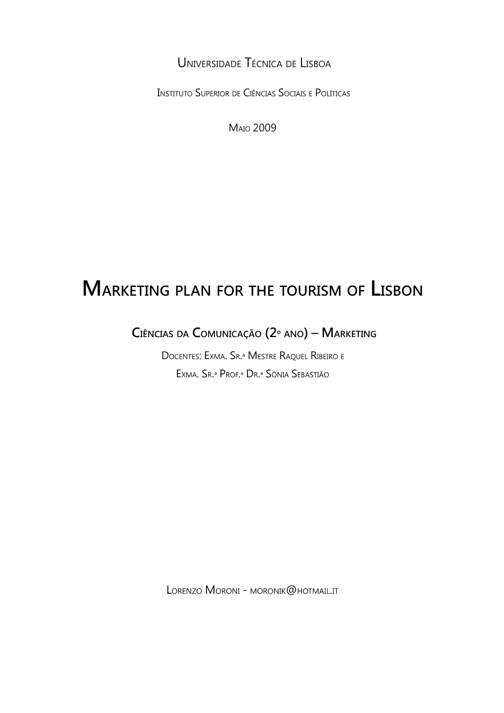 Marketing Plan for the Tourism of Lisbon