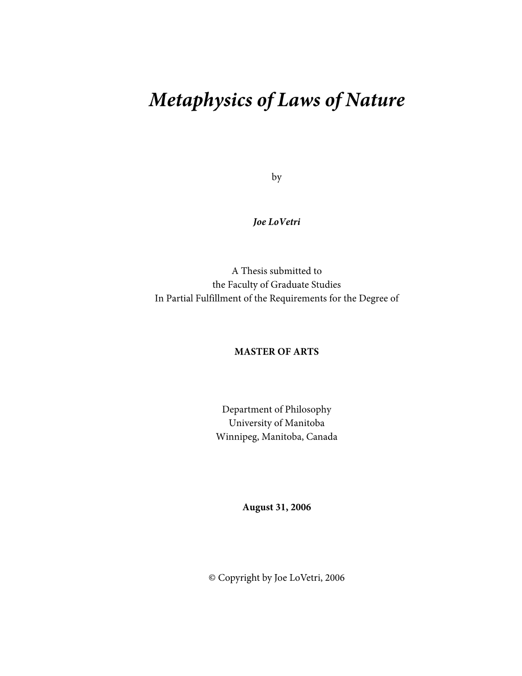 Metaphysics of Laws of Nature