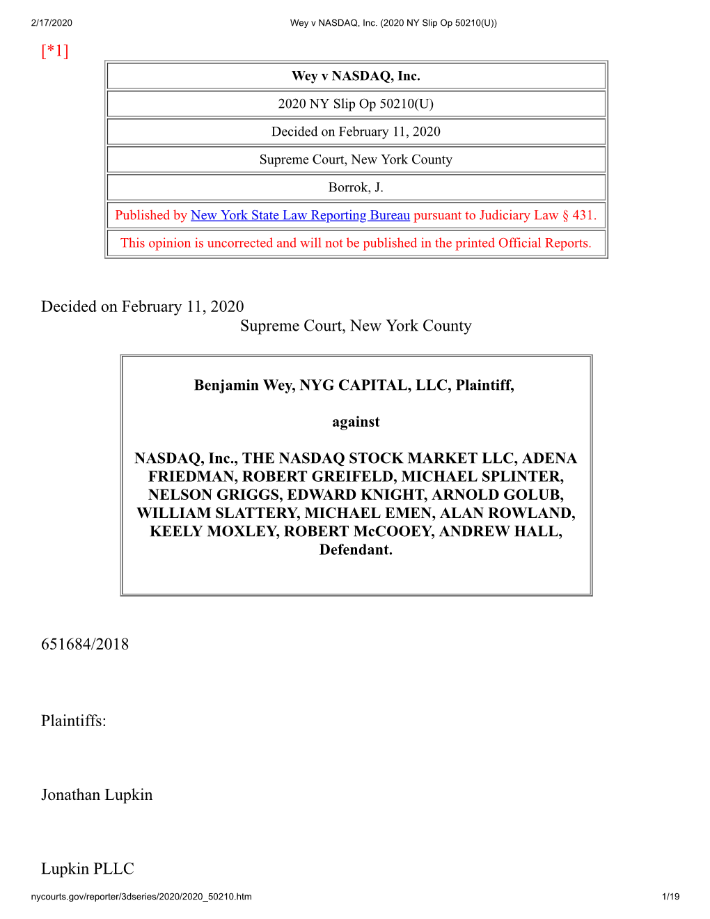 Wey V. NASDAQ, Inc