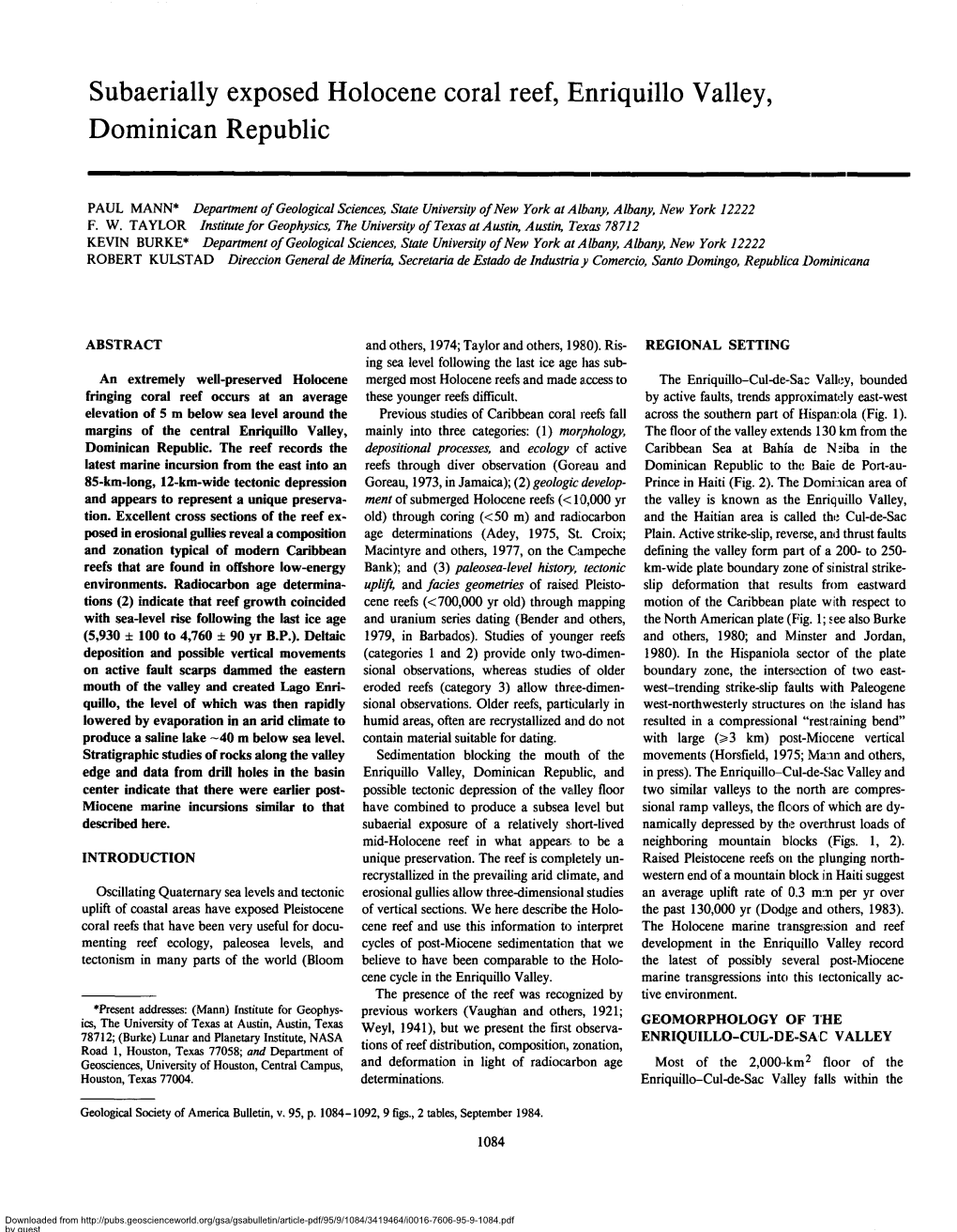 Subaerially Exposed Holocene Coral Reef, Enriquillo Valley, Dominican Republic