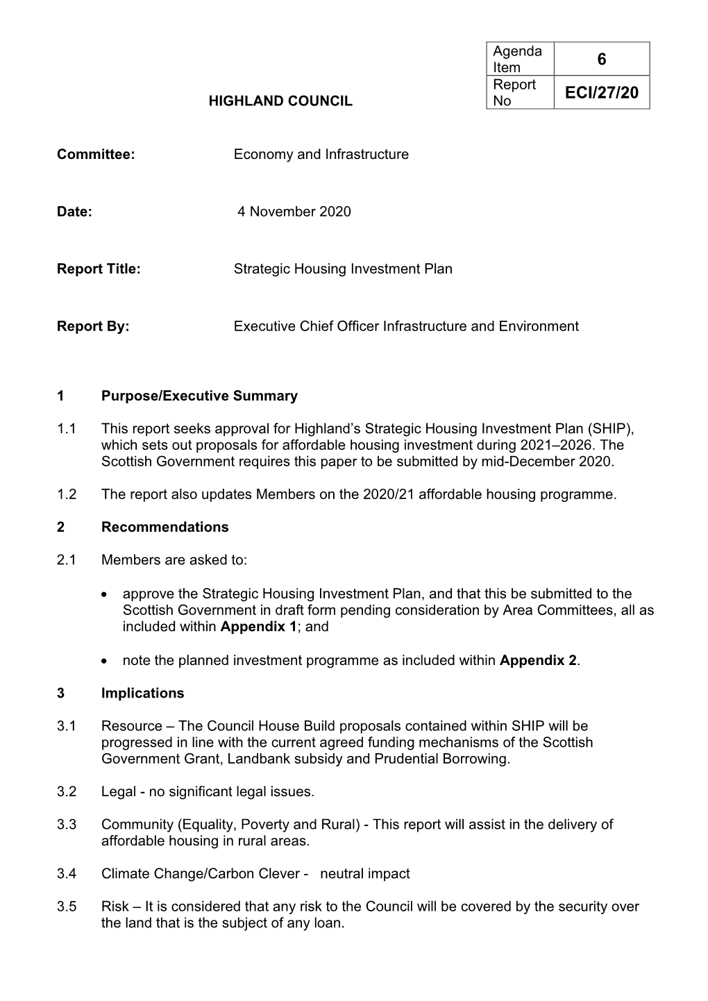 Strategic Housing Investment Plan