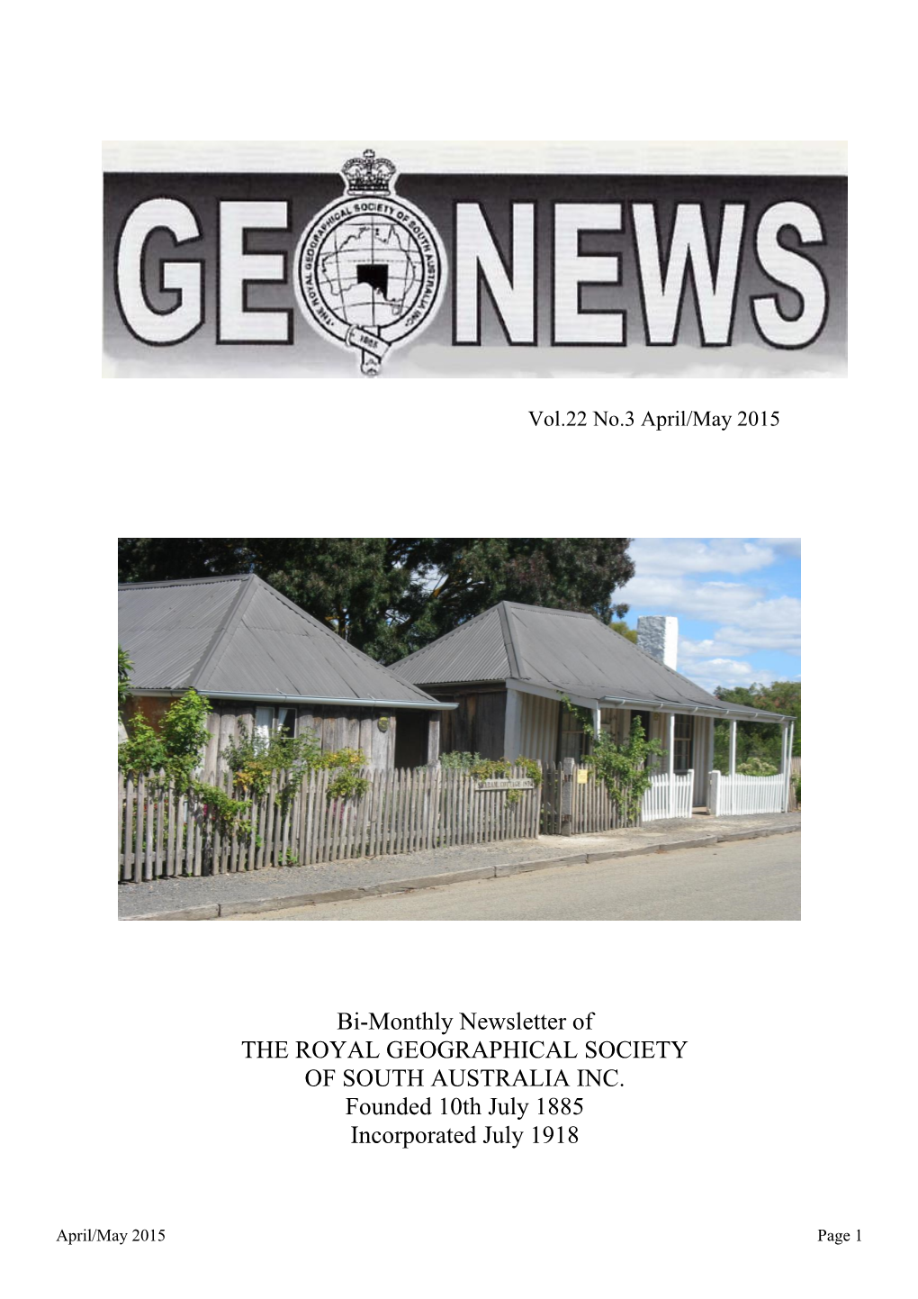Bi-Monthly Newsletter of the ROYAL GEOGRAPHICAL SOCIETY of SOUTH AUSTRALIA INC