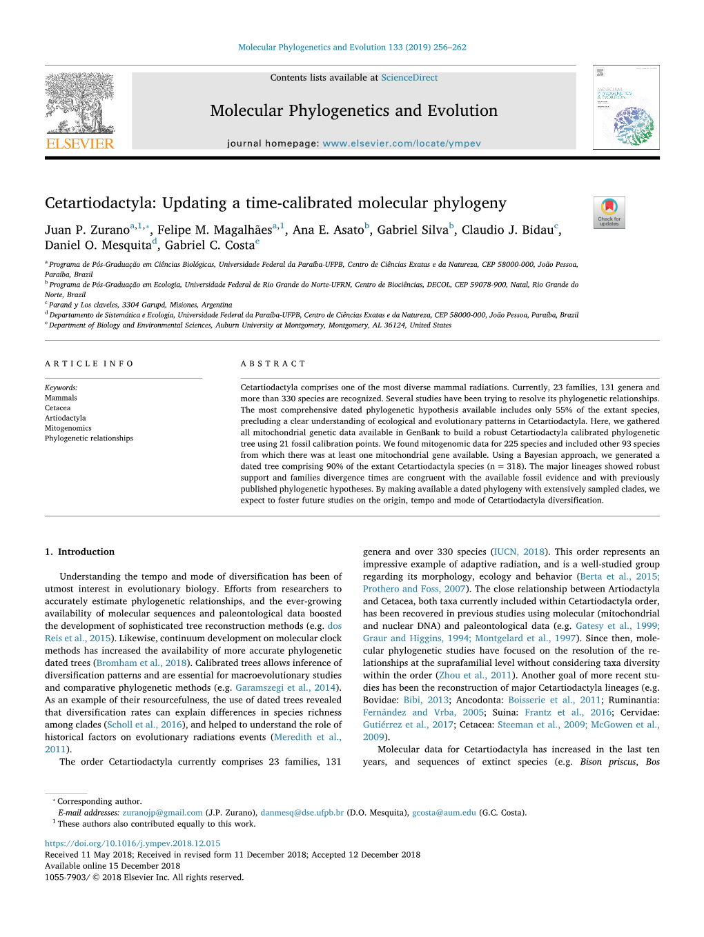 Cetartiodactyla Updating a Time-Calibrated Molecular Phylogeny