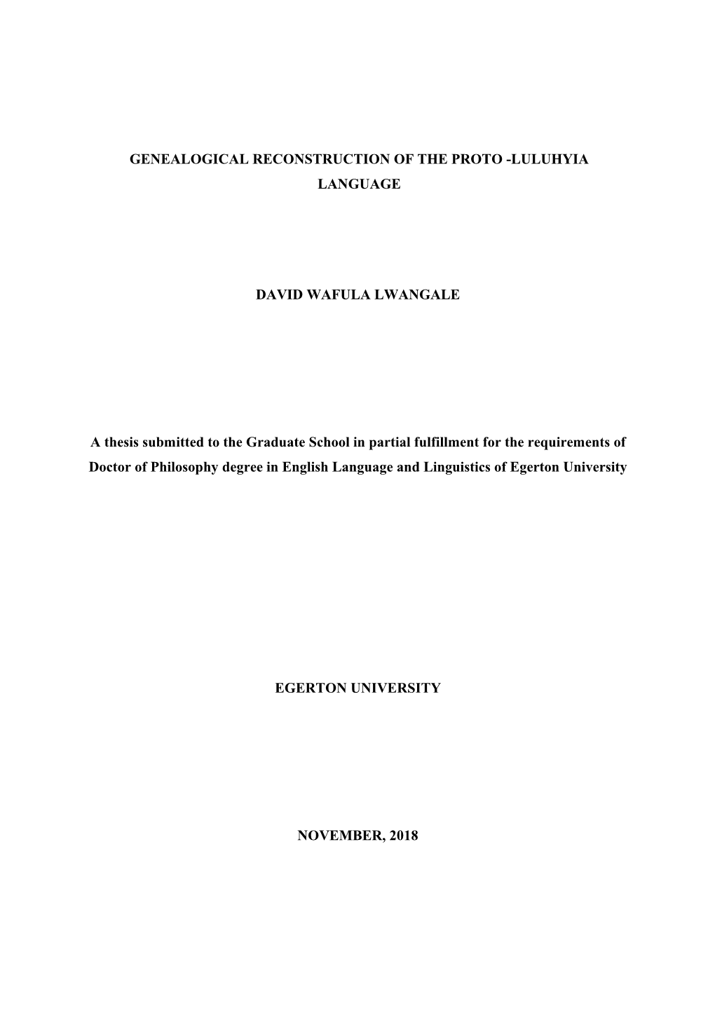 Genealogical Reconstruction of the Proto -Luluhyia Language