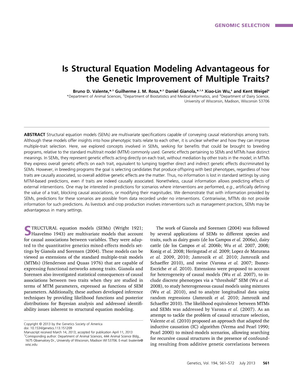 Is Structural Equation Modeling Advantageous for the Genetic Improvement of Multiple Traits?