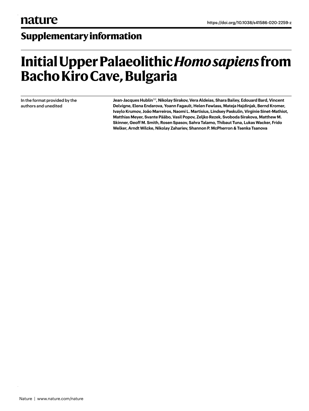 Initial Upper Palaeolithic Homo Sapiensfrom Bacho Kiro Cave, Bulgaria