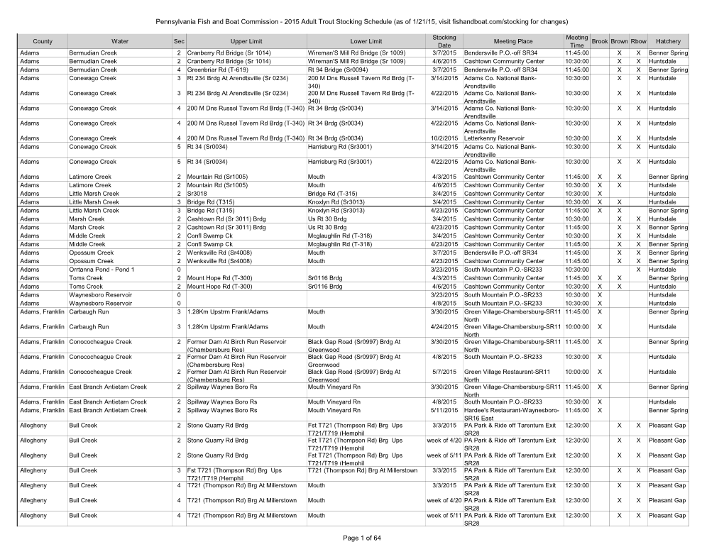 PDF of Statewide Adult Trout Stocking Schedule As of 1-21-15