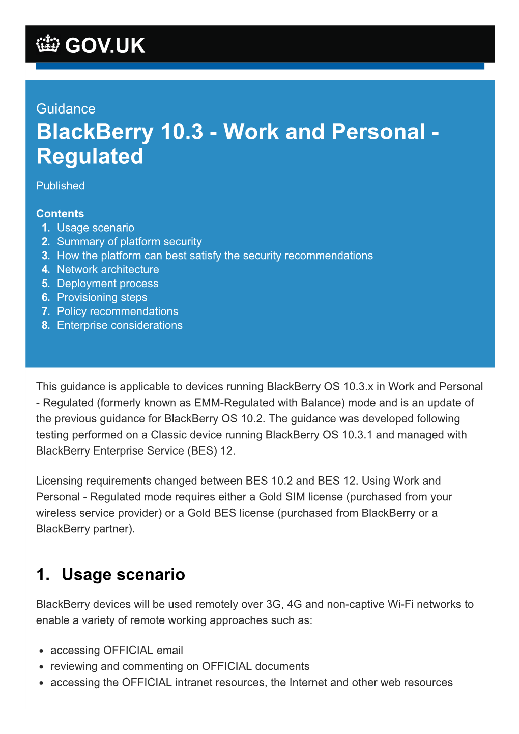 Blackberry 10.3 Work and Personal Regulated