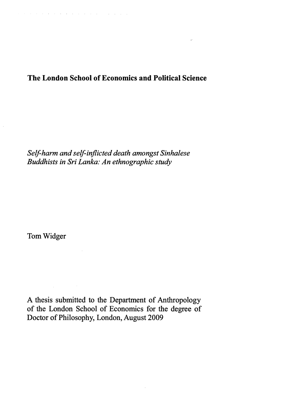 The London School of Economics and Political Science Self-Harm and Self