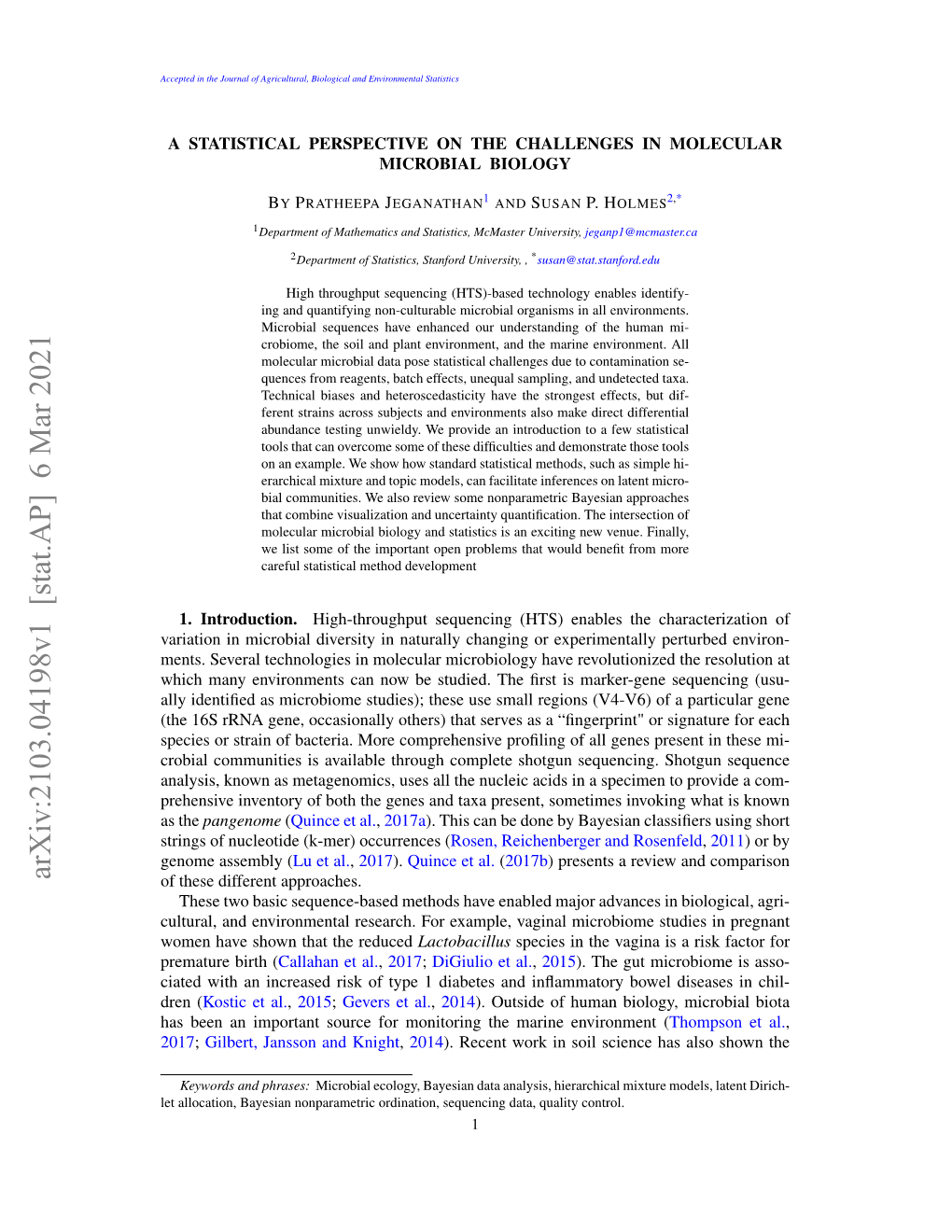 A Statistical Perspective on the Challenges in Molecular Microbial Biology