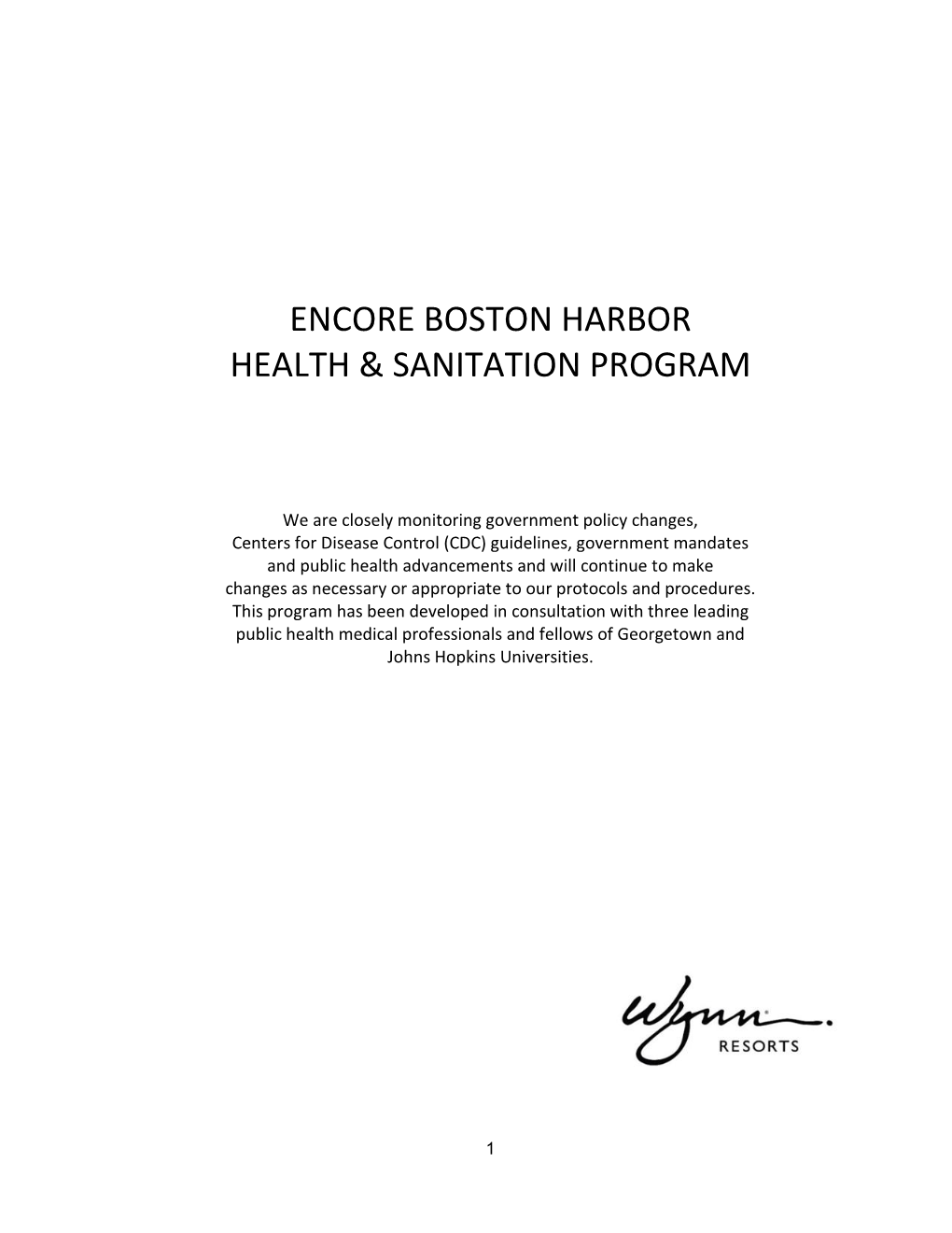 Encore Boston Harbor Health & Sanitation Program
