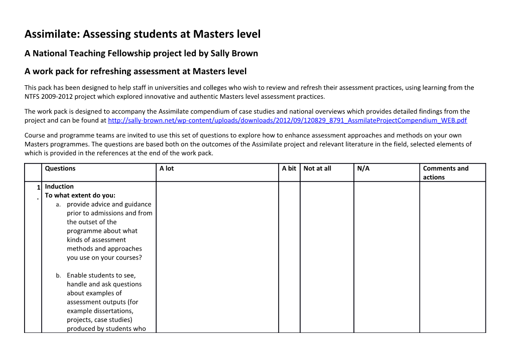 Assimilate: Assessing Students at Masters Level