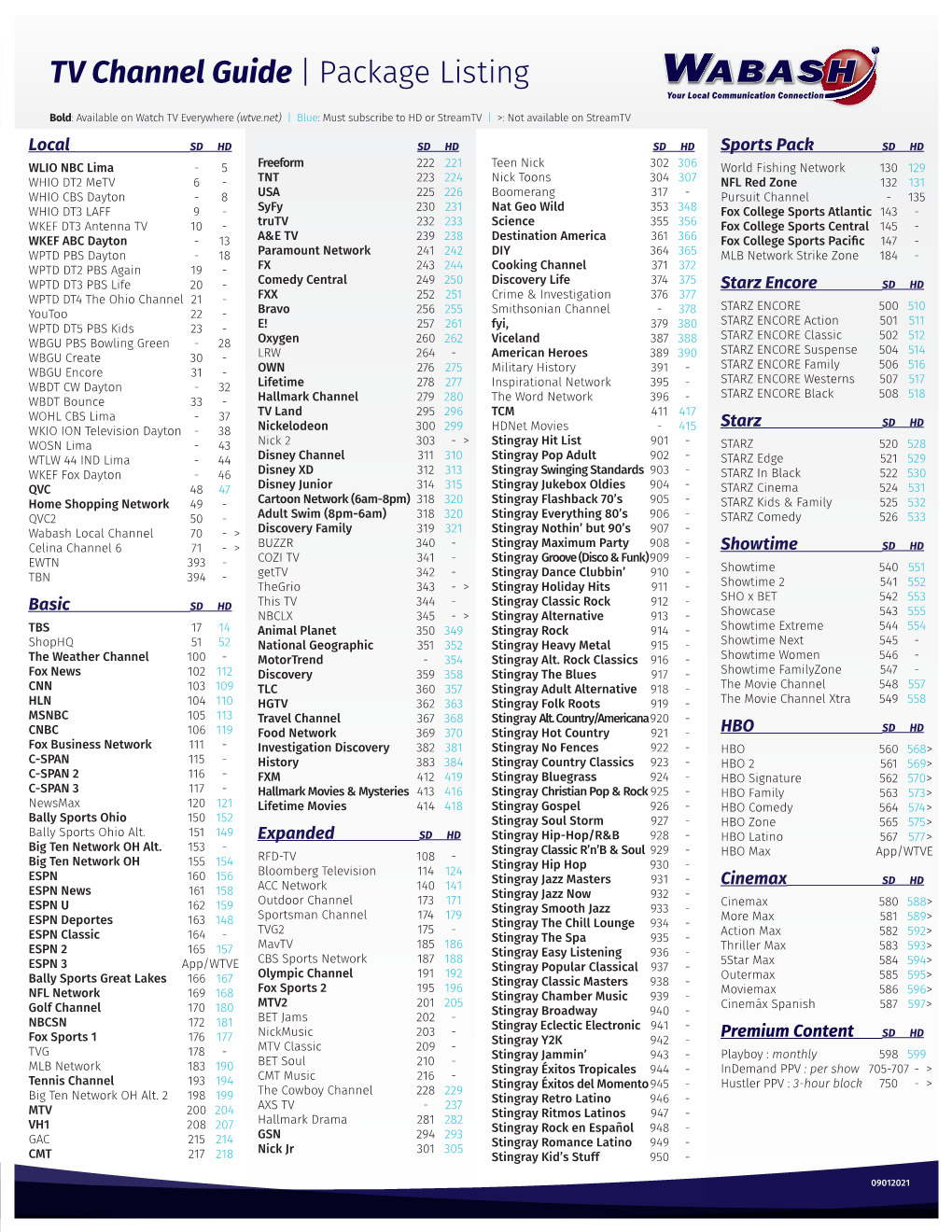 TV Channel Guide | Package Listing