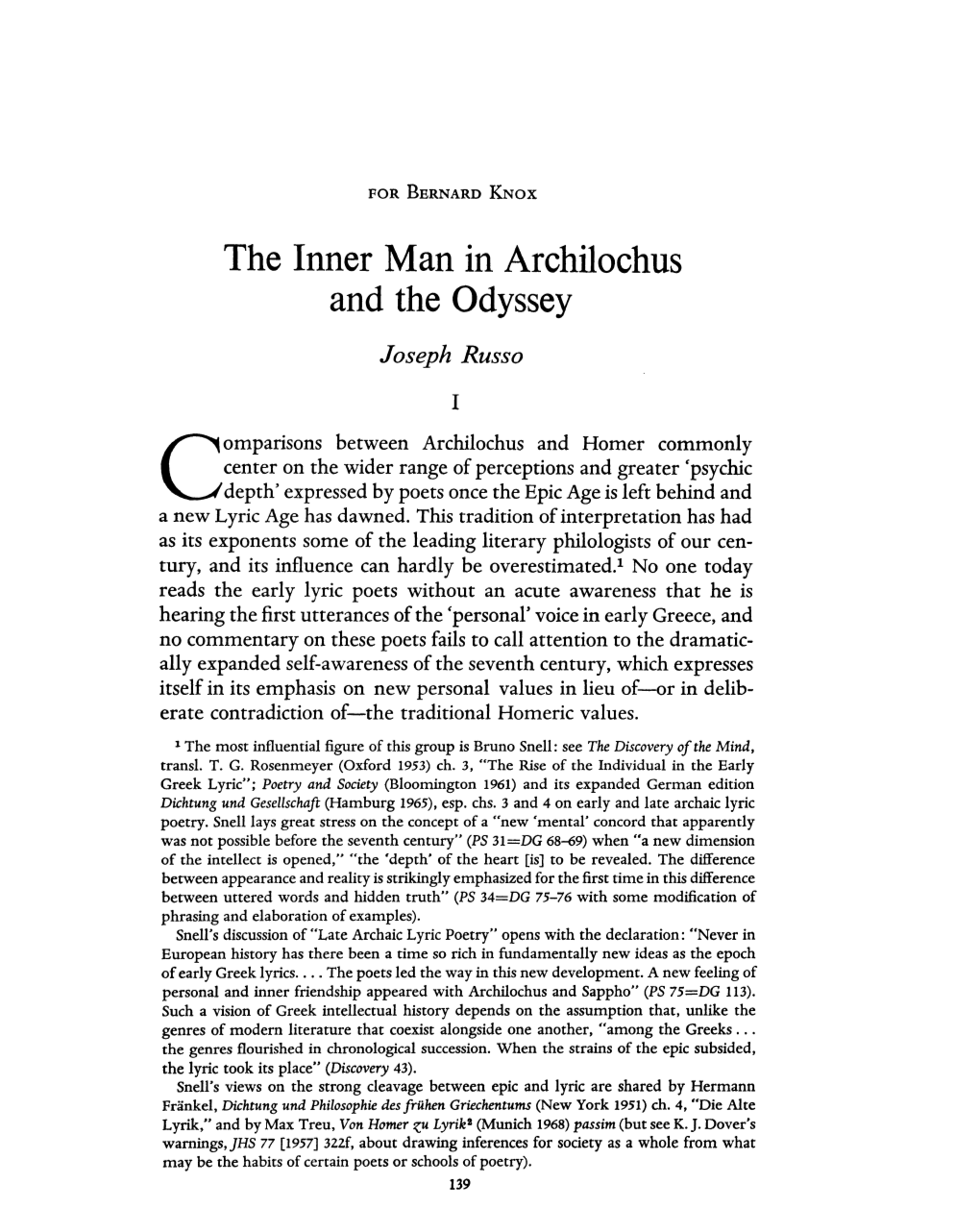 The Inner Man in Archilochus and the Odyssey Joseph Russo