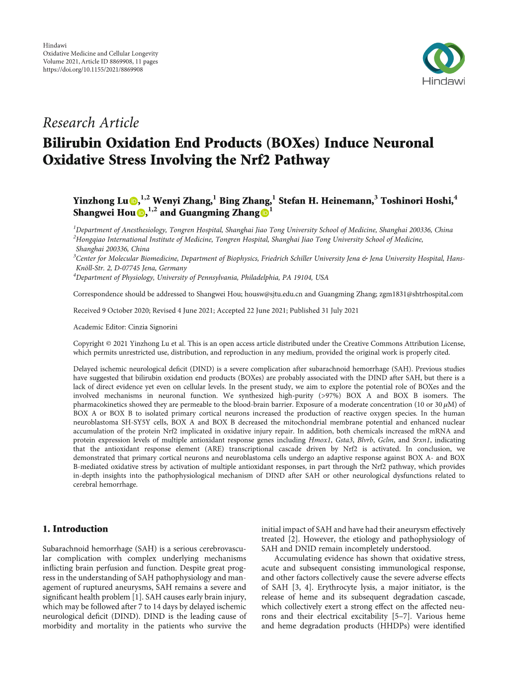 Bilirubin Oxidation End Products (Boxes) Induce Neuronal Oxidative Stress Involving the Nrf2 Pathway