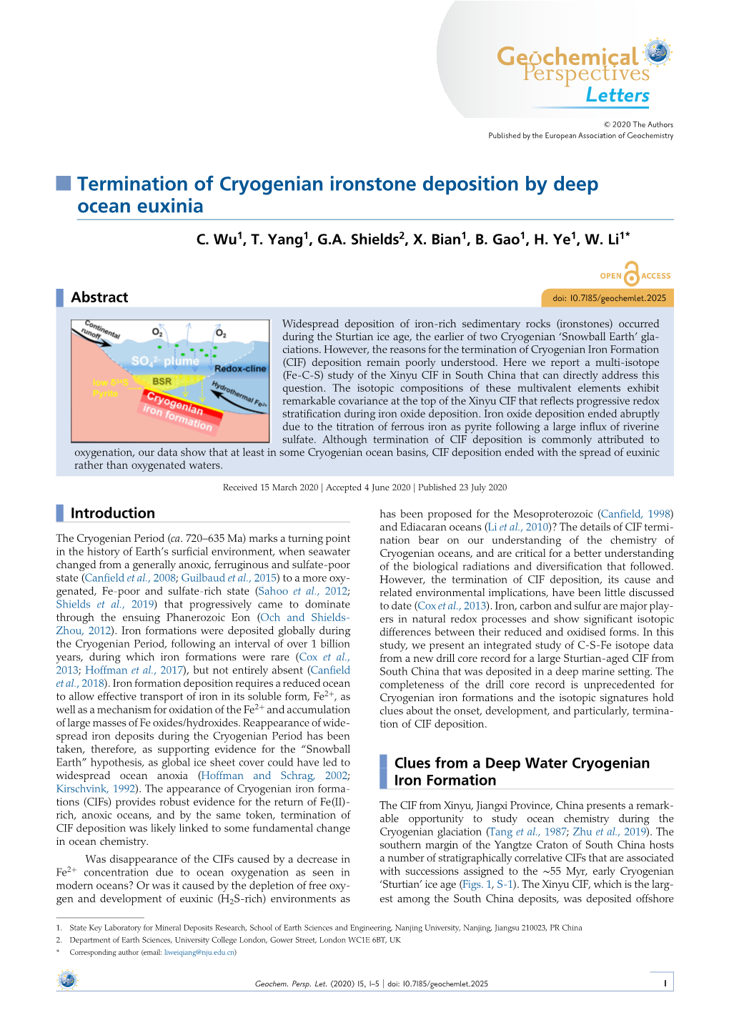 Termination of Cryogenian Ironstone Deposition by Deep Ocean Euxinia