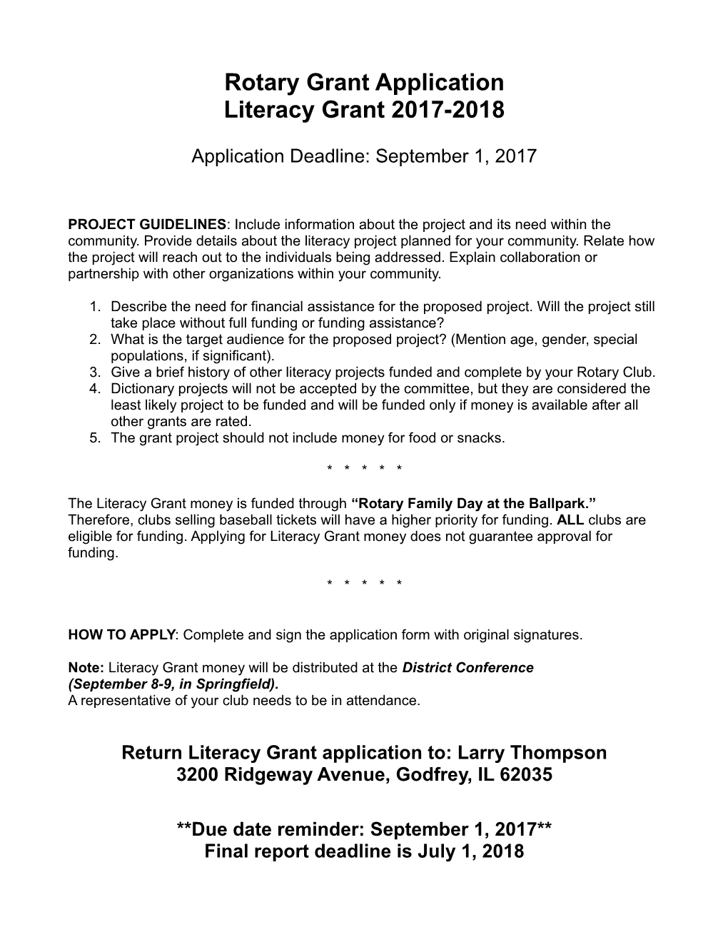 Rotary Grant Application