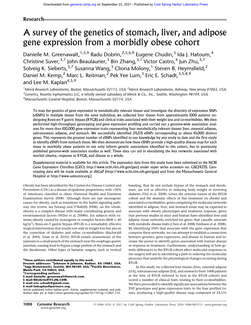 A Survey of the Genetics of Stomach, Liver, and Adipose Gene Expression from a Morbidly Obese Cohort