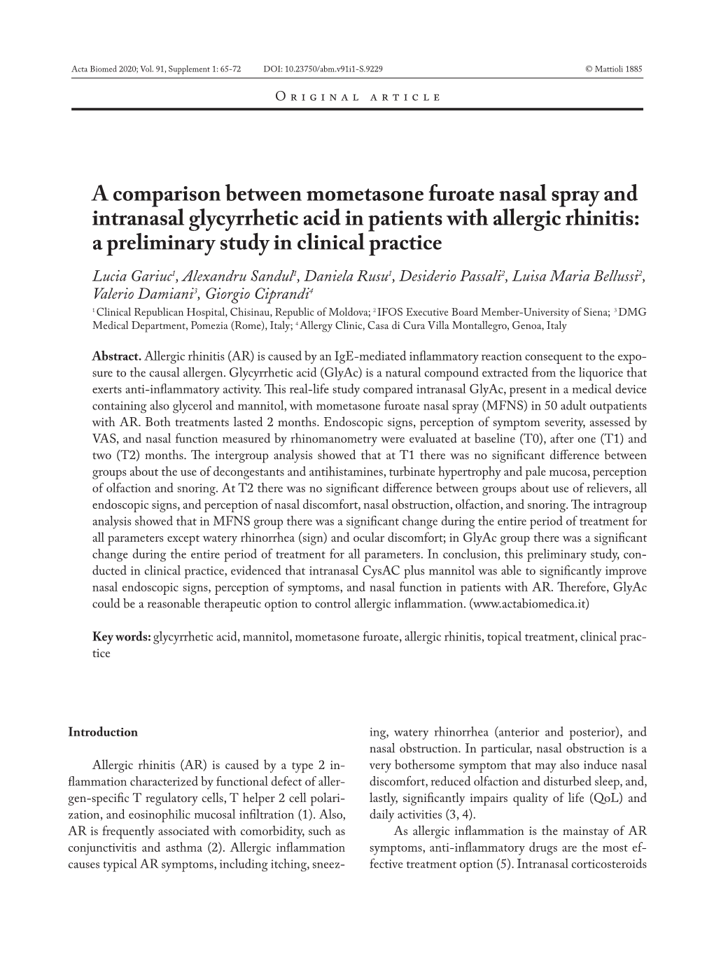 A Comparison Between Mometasone Furoate Nasal