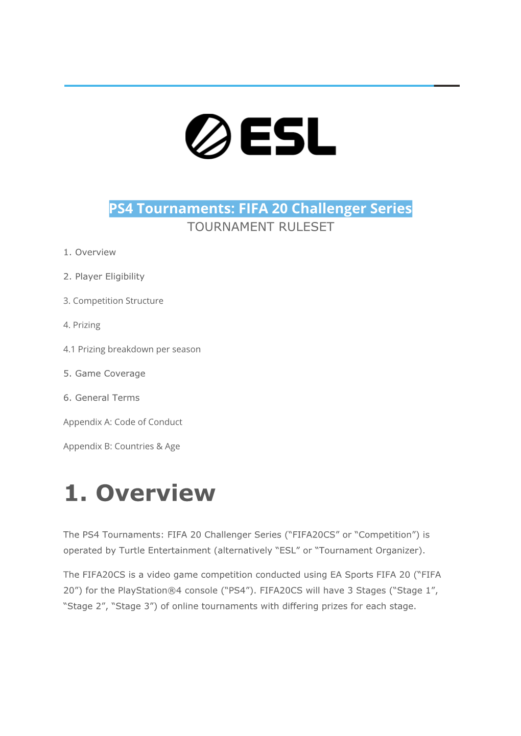 PS4 Tournaments: FIFA 20 Challenger Series TOURNAMENT RULESET