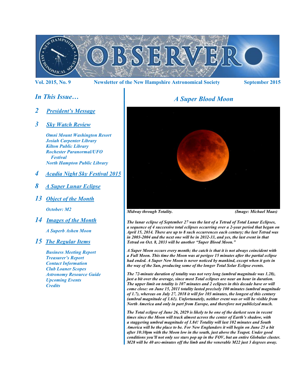 In This Issue… a Super Blood Moon