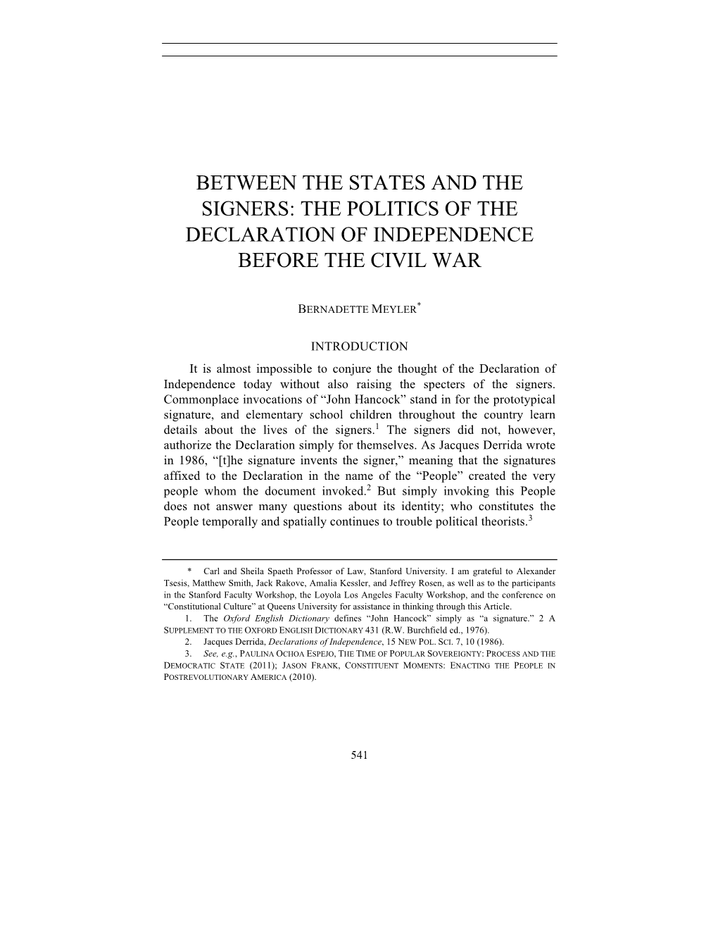 The Politics of the Declaration of Independence Before the Civil War