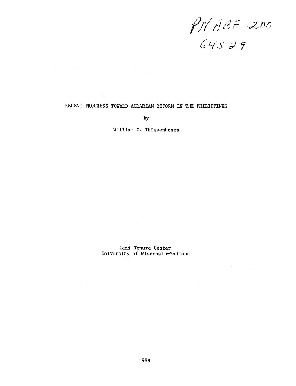 Recent Progress Toward Agrarian Reform in the Philippines