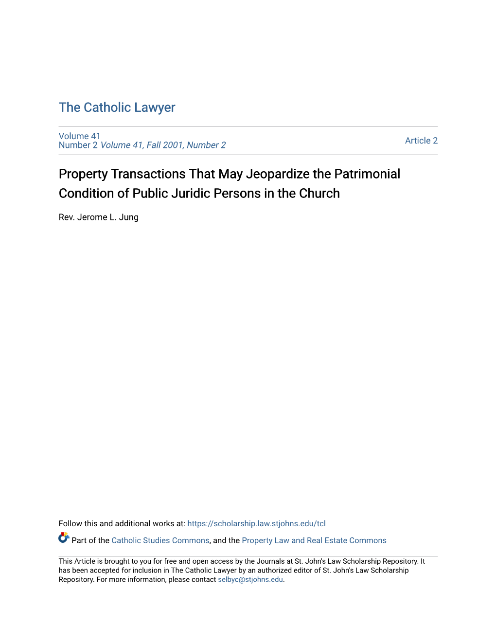 Property Transactions That May Jeopardize the Patrimonial Condition of Public Juridic Persons in the Church