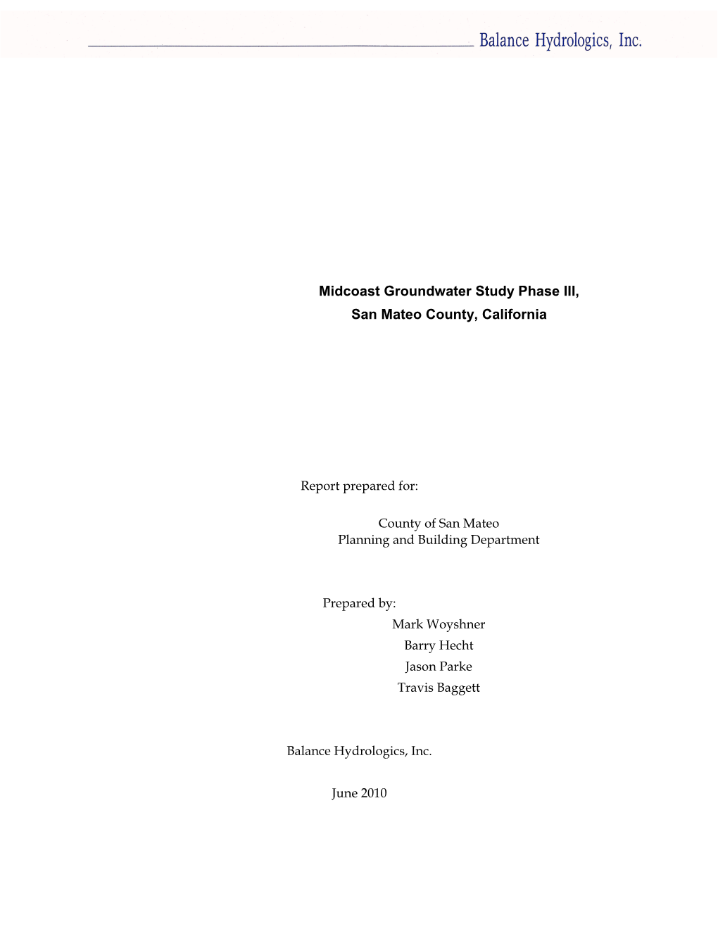 Midcoast Groundwater Study Phase III, San Mateo County, California