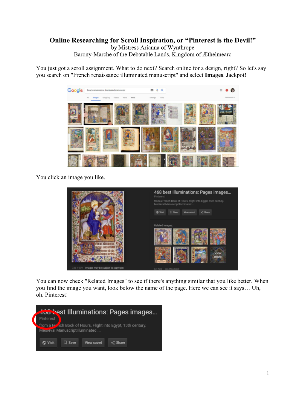 Online Researching for Scroll Inspiration, Or “Pinterest Is the Devil!” by Mistress Arianna of Wynthrope Barony-Marche of the Debatable Lands, Kingdom of Æthelmearc