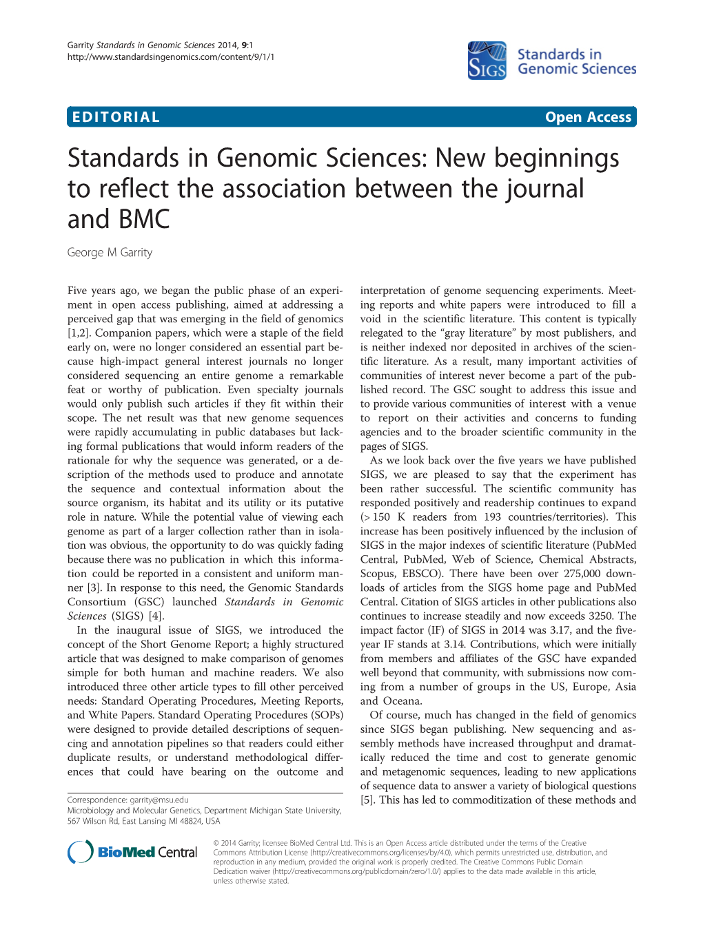 Standards in Genomic Sciences 2014, 9:1
