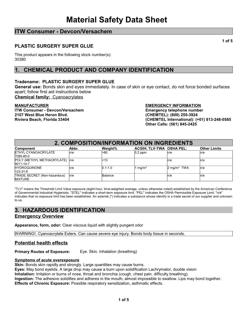 Material Safety Data Sheet